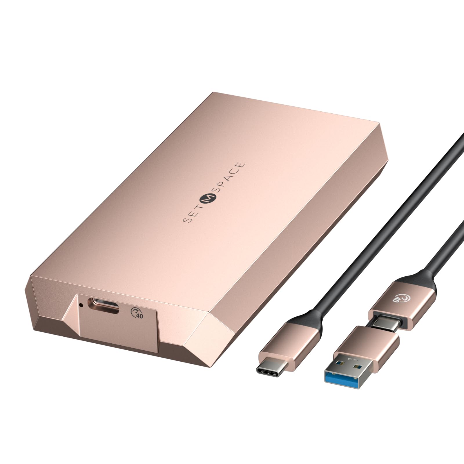 SETMSPACE M.2 SSD 外付けケース40 Gbps「タフガイ」対応Thunderbolt 3/4 M-Key PCIe NVME 2280 SSD用USB 4 M.2 SSDケース、ネジ固定式ソリッドアルミ合金エンクロージャ、USBC/Aケーブル付き-ピンク・メタル