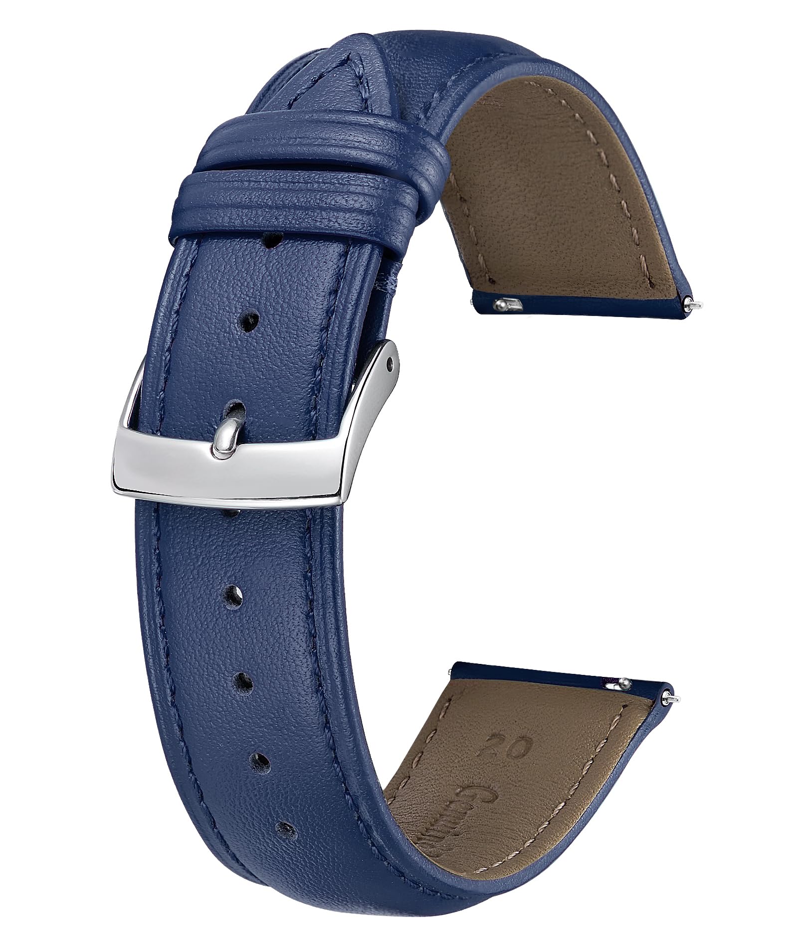 [BINLUN] 革時計ベルト クイックリリース レザー腕時計バンド 複数の色ウォッチバンド スタイリッシュ交換ベルト 柔らかい 通気性 男女兼用(19mm,ブルー)