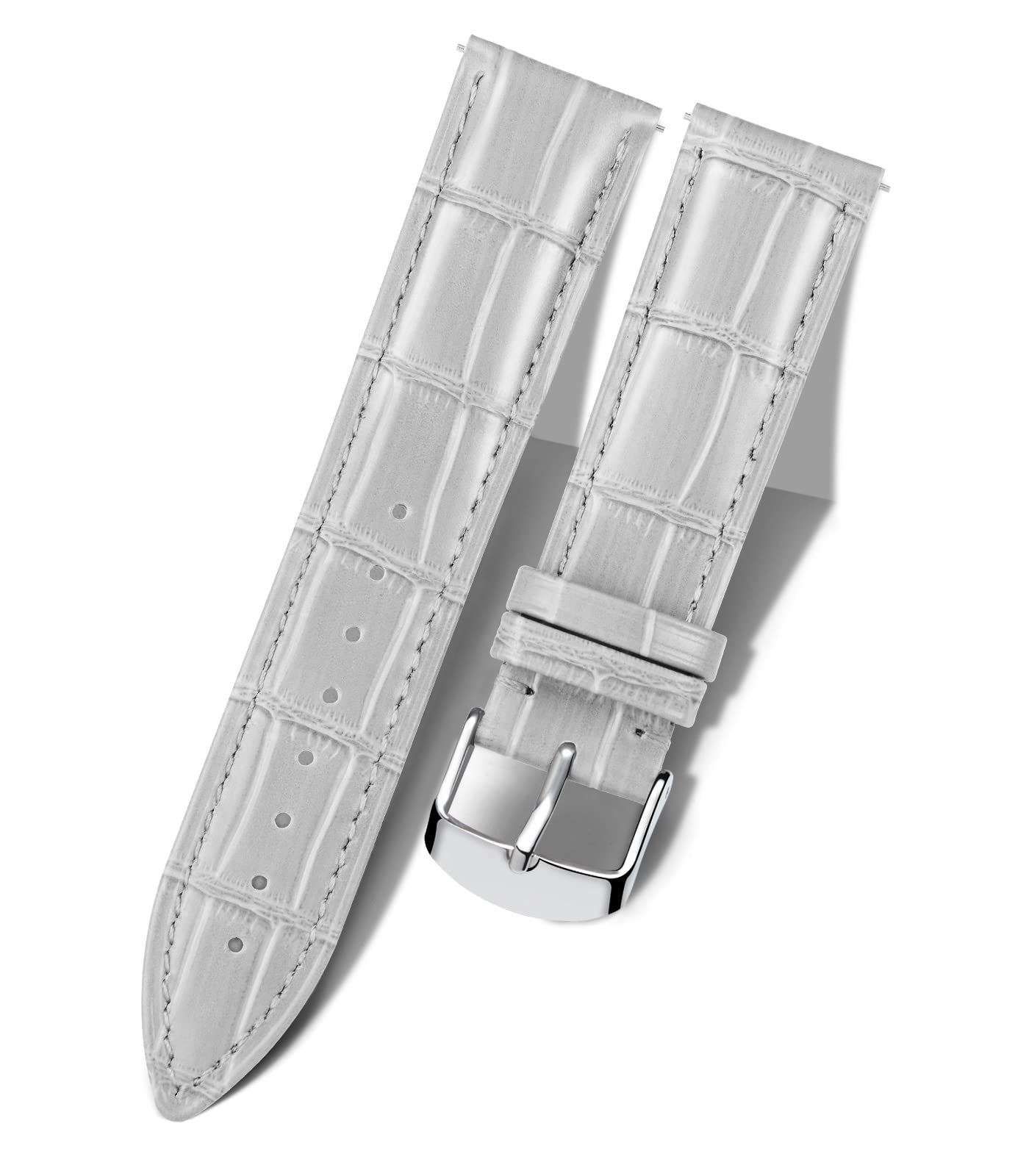 [BINLUN] レザー腕時計バンド本物のカーフスキン交換用ウォッチストラップ クイックリリース本革時計ベルトワニ革模様10色13サイズ男性用女性用 灰 グレー 15mm シルバーバックル