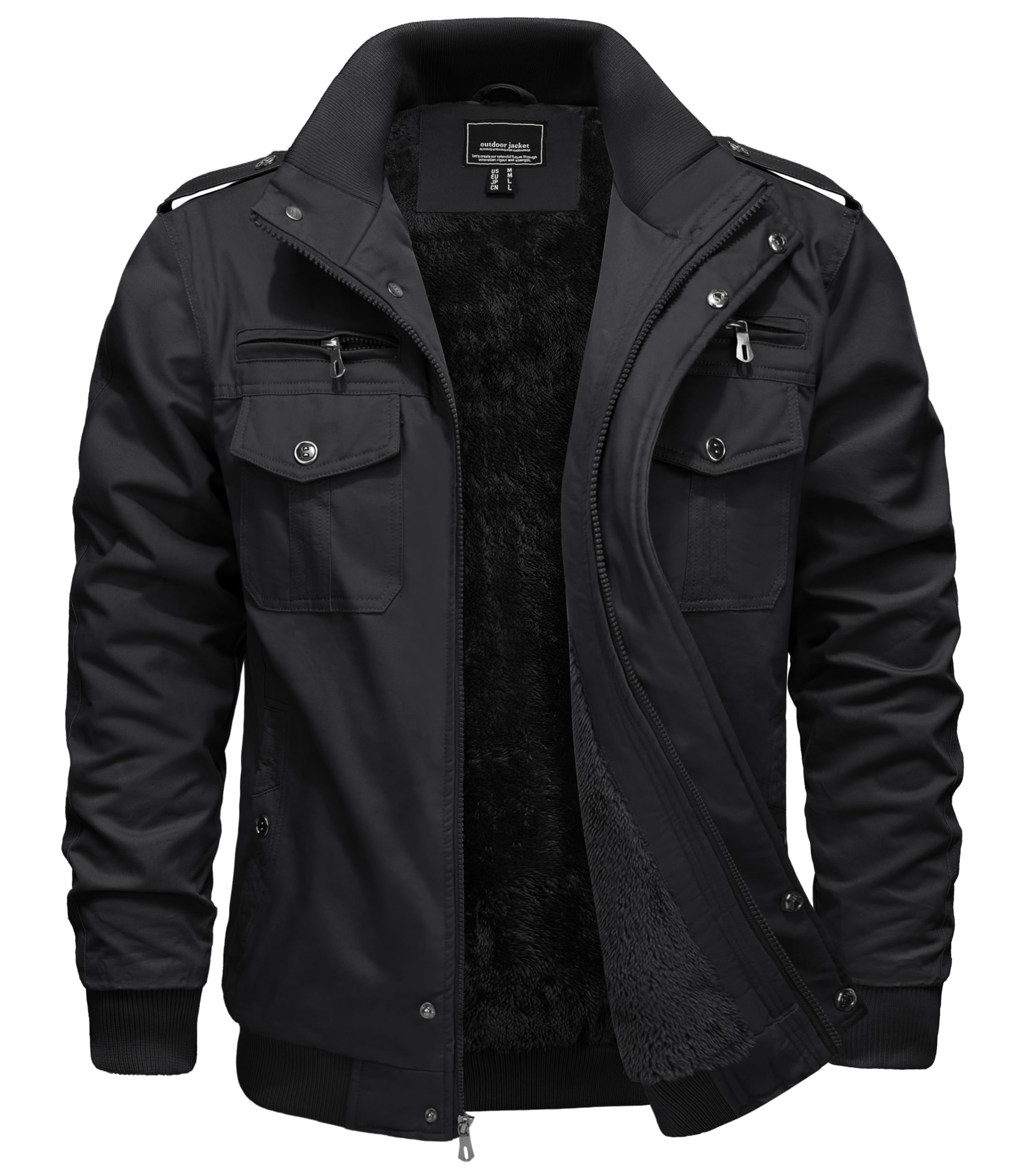 [KEFITEVD] 防寒着 メンズ 作業着 ボア付き ワークジャケット スタンドカラー 防風 ウェア アウター アウトドア ストリートジャケット カジュアル 無地 冬用 黒 ブラック XL