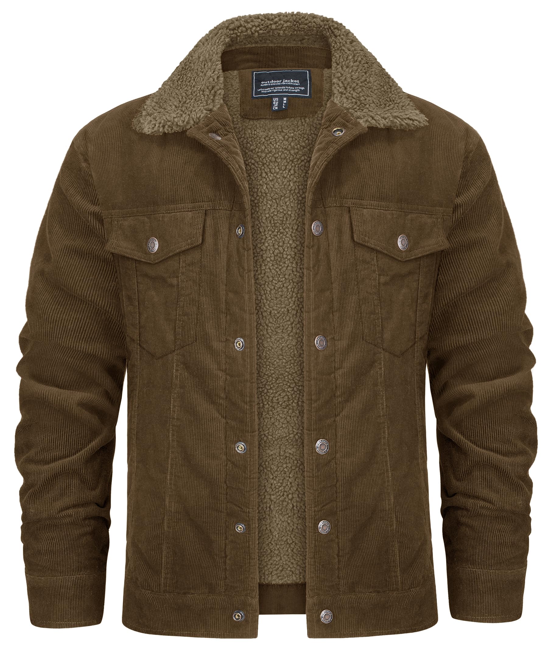 [KEFITEVD] パイロットジャンパー 防寒防風 空軍 アメカジ カーゴジャケット 畝 バイク アウター メンズ キャンプ トレッキング カジュアル ブラウン 2XL