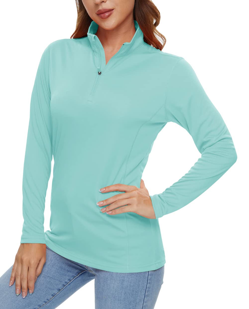 [KEFITEVD] スポーツtシャツ レディース トレーニング tシャツ 吸汗 速乾 長袖tシャツ uvカット フィットネスウェア ヨガ服 ストレッチ ライトブルー 2XL