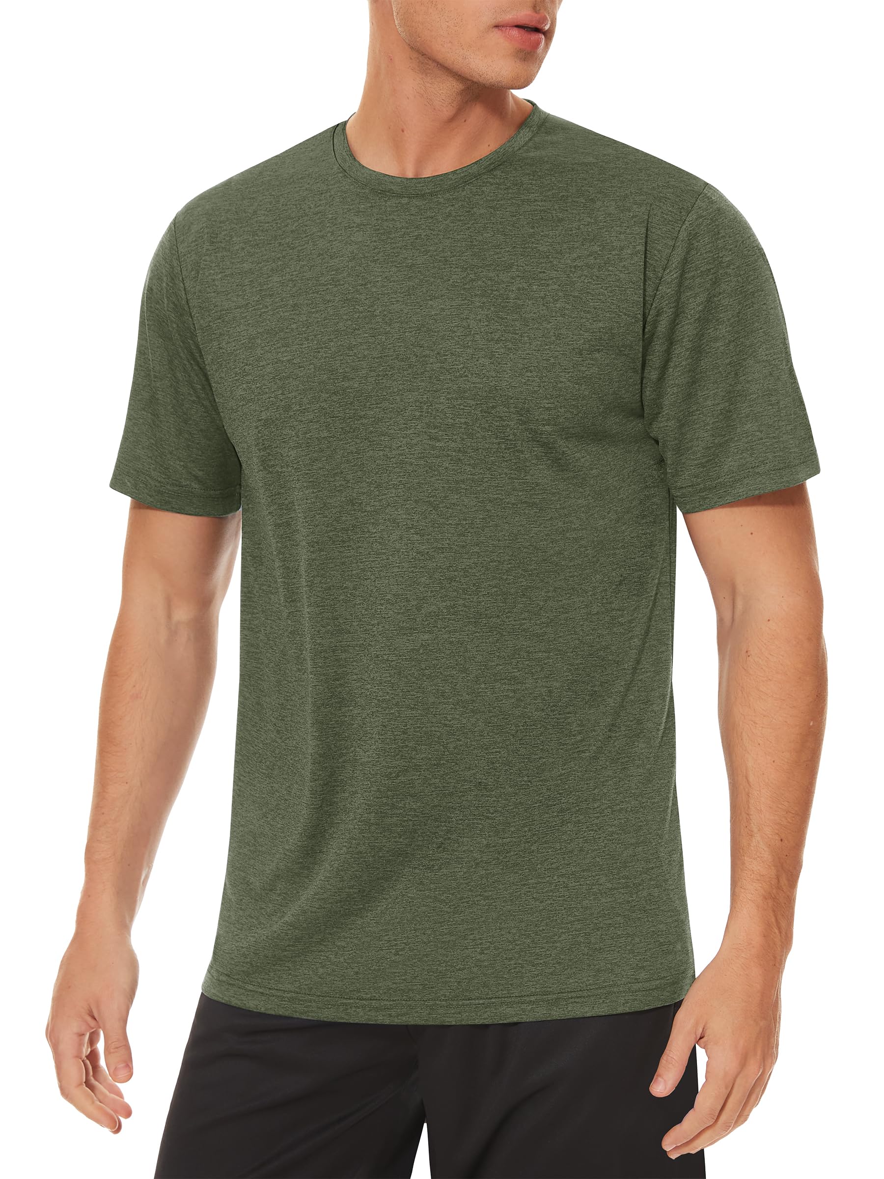 [KEFITEVD] スポーツtシャツ メンズ 半袖 インナーシャツ 吸汗速乾 夏 トップス ランニングシャツ サッカー 練習着 薄手 大きいサイズ 通気 アクティブシャツ グリーン XL