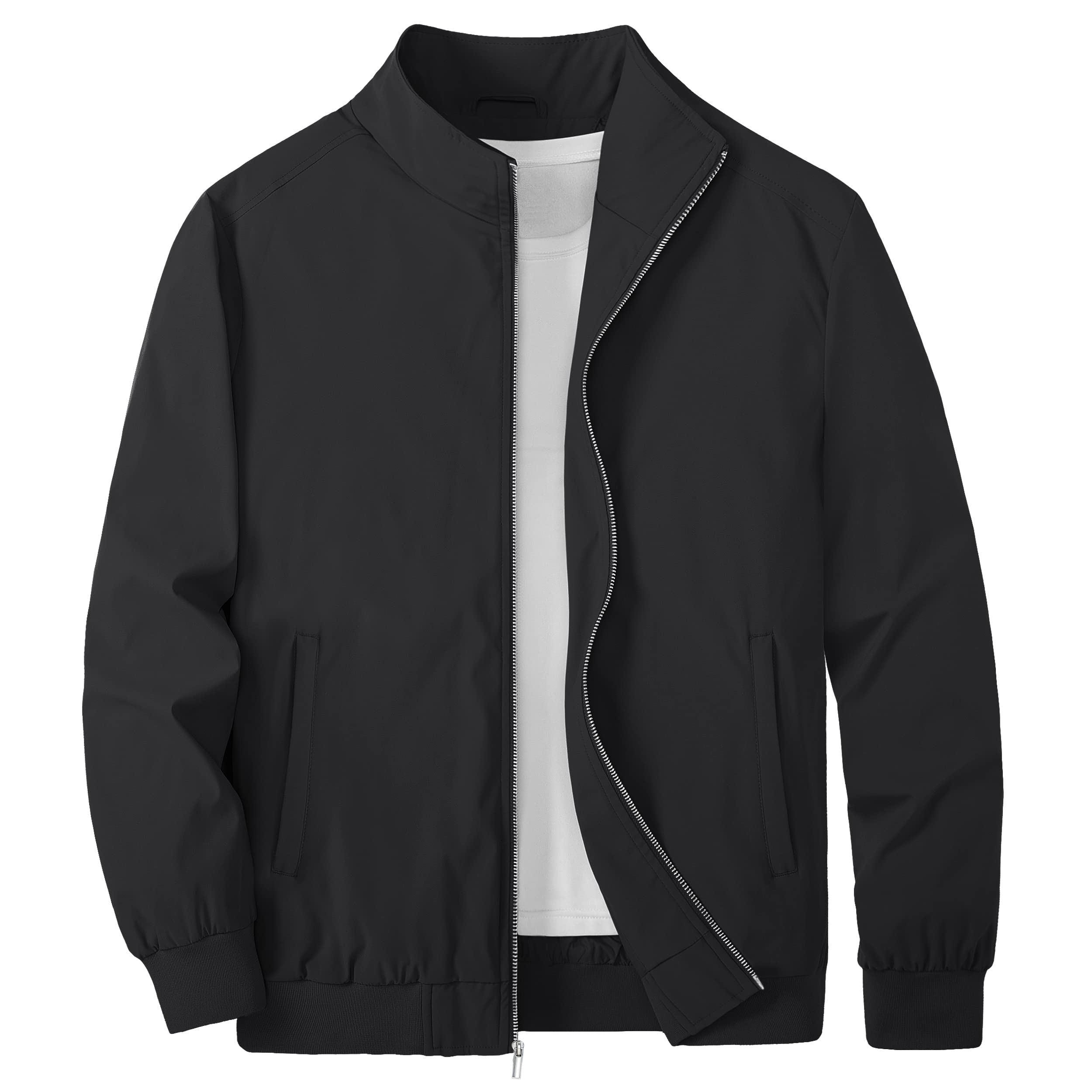 [KEFITEVD] スウィングトップ メンズ 大きいサイズ スタジャン 無地 ブルゾン 薄手 ジャンパー 秋服 ライトジャケット ストリート バイクジャケット 防風 アウター ジャケット 黒 ブラック L