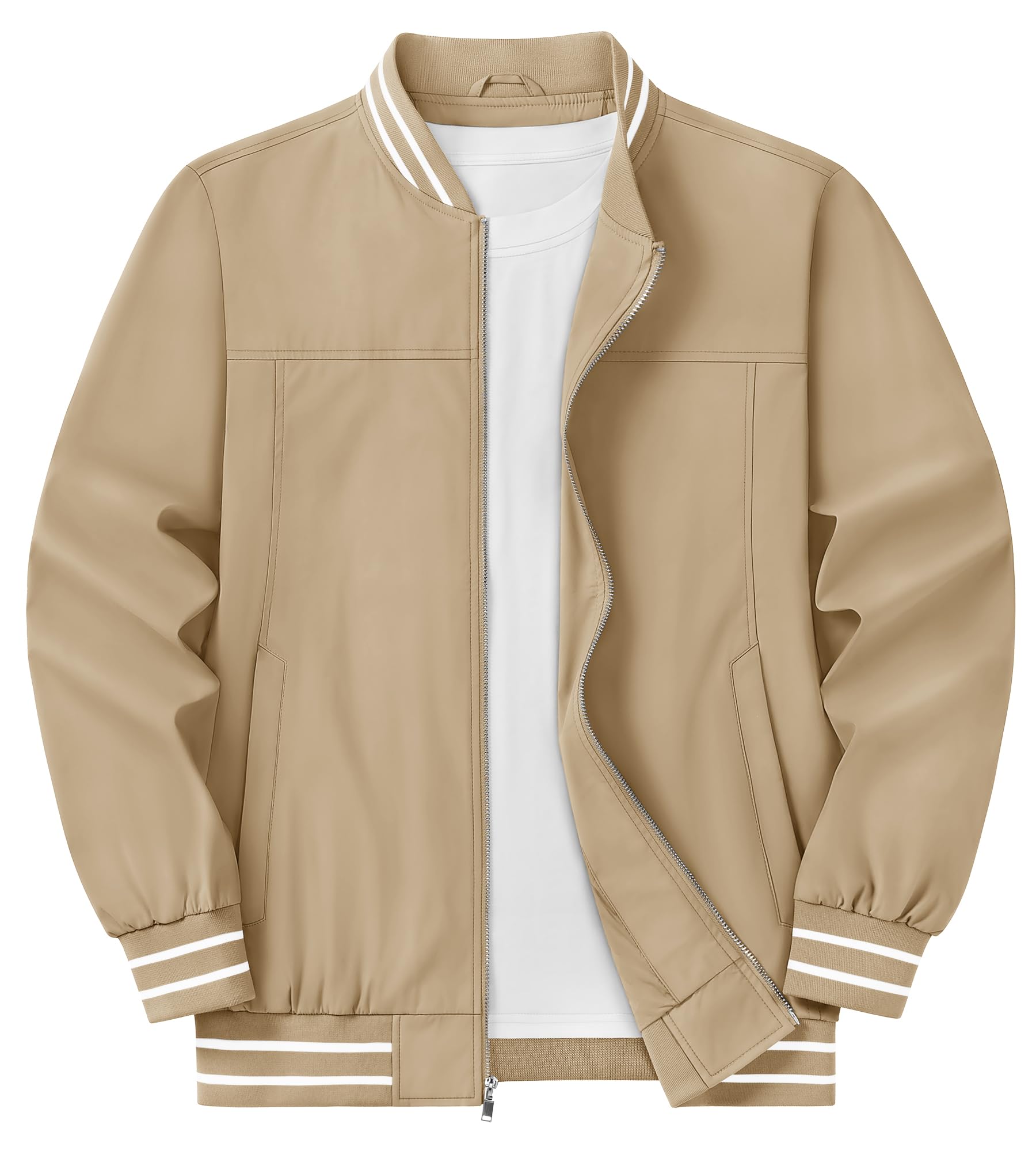 [KEFITEVD] ジャケット メンズ 春服 ライトジャケット パイロット 秋用ジャンバー 薄手 ブルゾン カジュアルウェア ミリタリージャケット ワーク カーキ 2XL