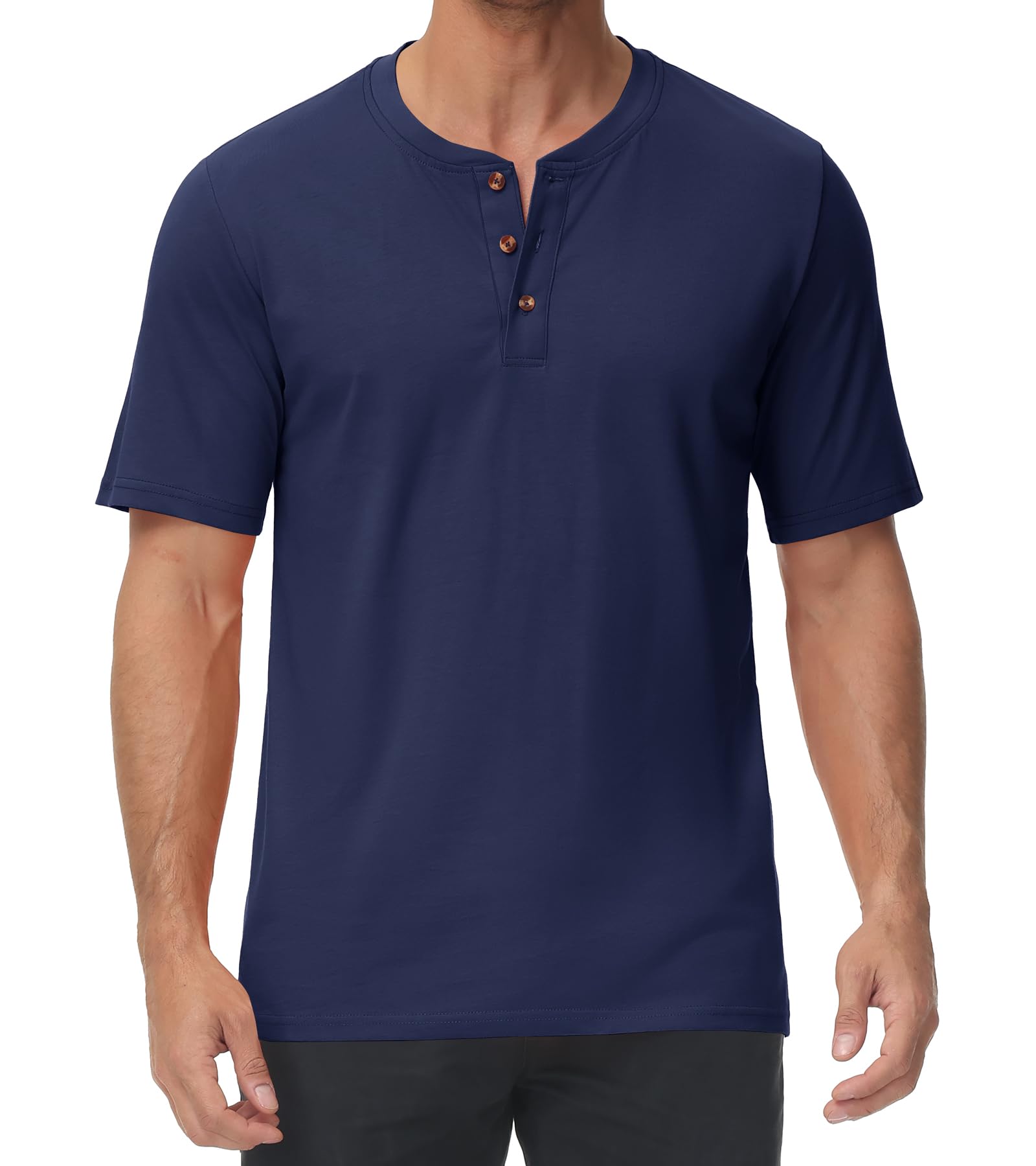 [KEFITEVD] tシャツ 半袖 ヘンリーネック トップス メンズ ゆったり ティーシャツ 通気速乾 薄手 ジム 筋トレ カットソー 無地 カジュアル 夏用 普段着 ネイビー XL