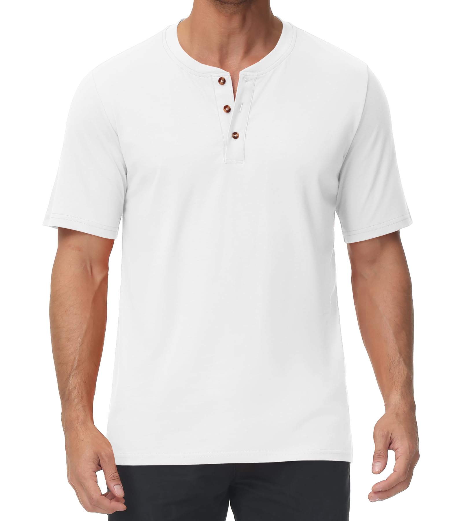 [KEFITEVD] tシャツ メンズ 半袖 大きいサイズ カジュアル トップス 薄手 速乾 ゴルフ 夏服 スポーツ 吸汗 ドライ ヘンリーネックtシャツ 速乾 ボタン ホワイト 2XL