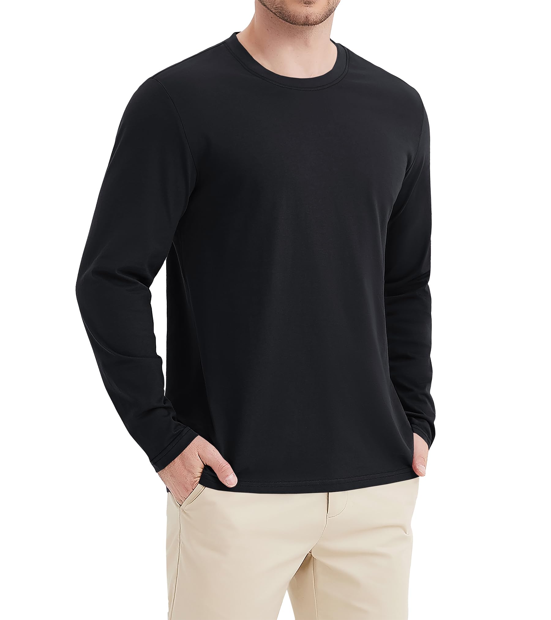 [KEFITEVD] tシャツ メンズ 長袖 大きいサイズ ロングtシャツ 無地 通気 ティーシャツ 薄手 ゆったり ロングスリーブ 丸首tシャツ 黒 コットン 春秋冬 ブラック S