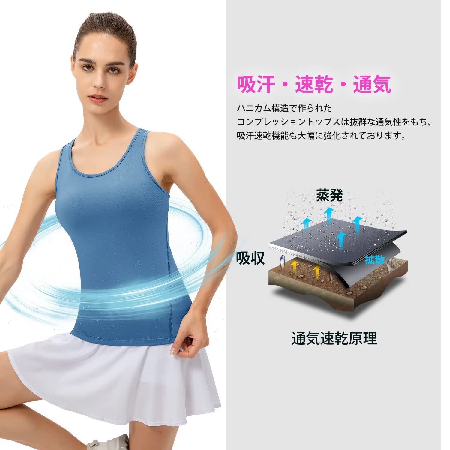 [Sillictor] スポーツインナー タンクトップ レディース ノースリーブ コンプレッション インナーシャツ キャミソール パワーストレッチ アンダーウェア [UVカット・冷感速乾] 2002grbl-S