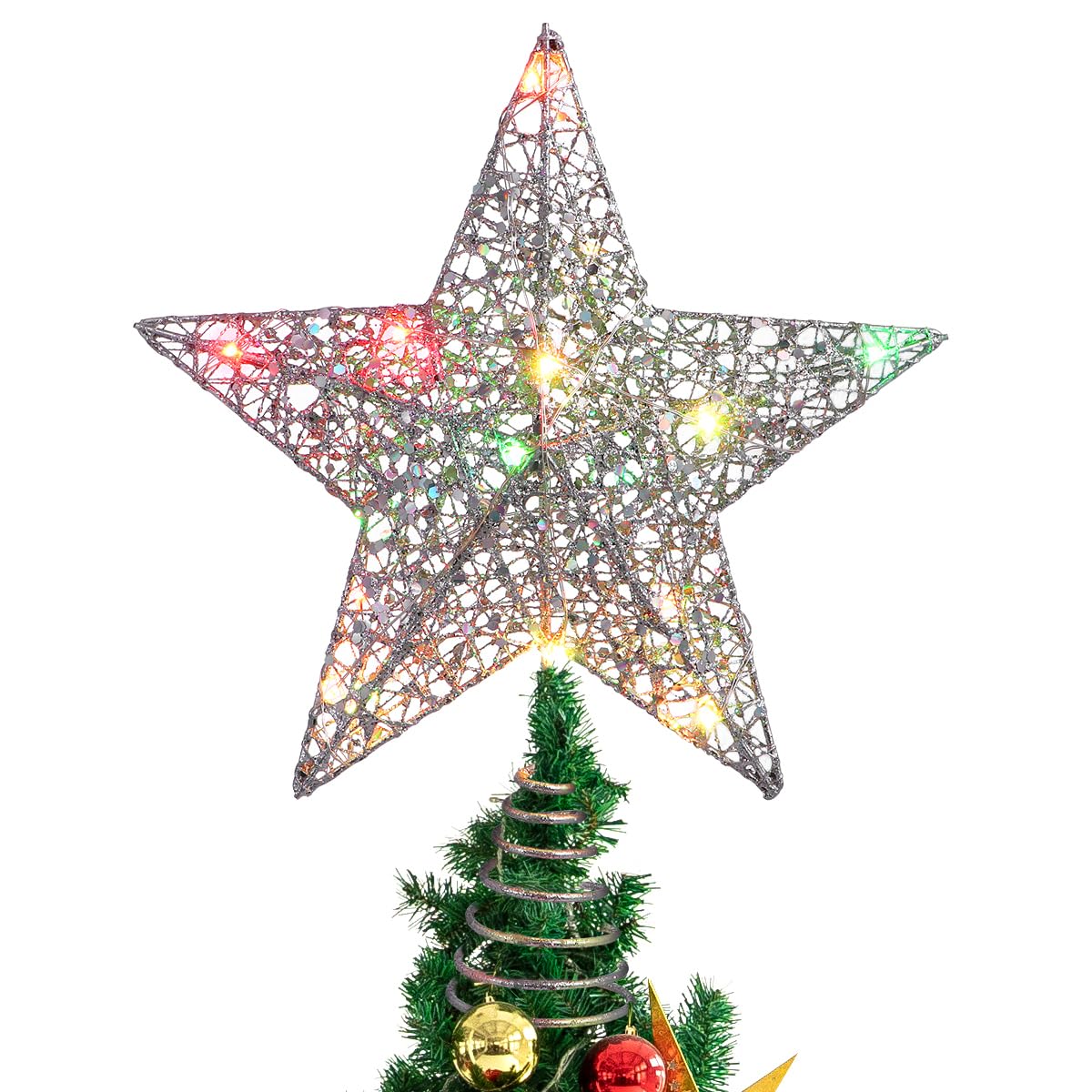 LEDMOMO ツリートップスター 輝き クリスマスツリー 飾り クリスマス 25*30cm シルバー カラフルな光 星 クリスマス飾り デコレーション ベツレヘムの星 五芒星 オーナメント 飾り