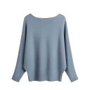 Blostirno ニットセーター ドルマン レディース リブニット ゆったり 長袖 綿 トップス 柔らかい おしゃれ(JP0089-BL)