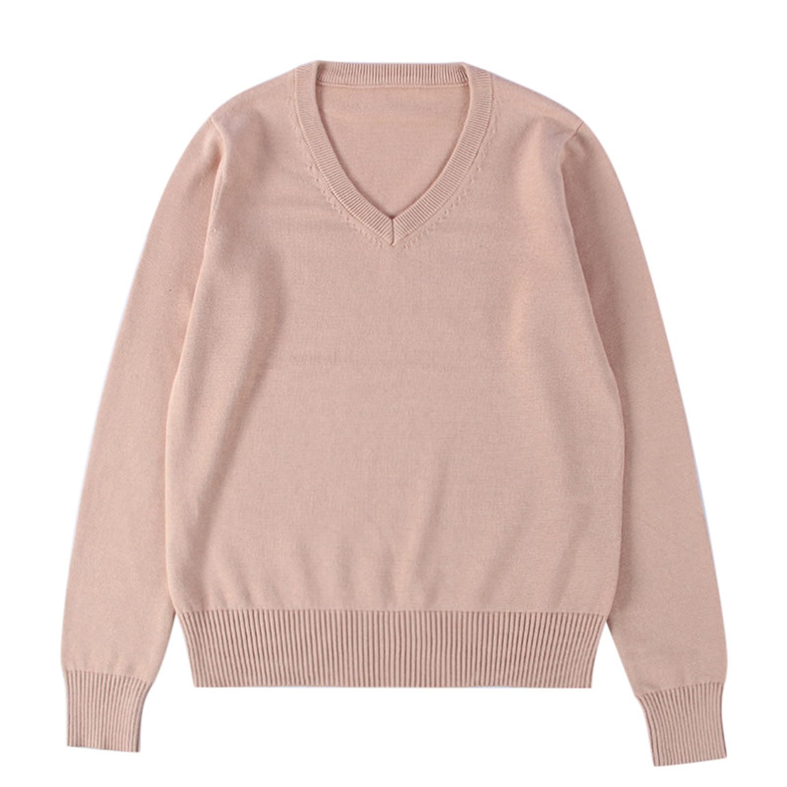 [Blostirno] スクールセーター 女子 Vネック セーター 制服 学生 無地 綿 女子高校生 カーキ（JP0073CA-S）