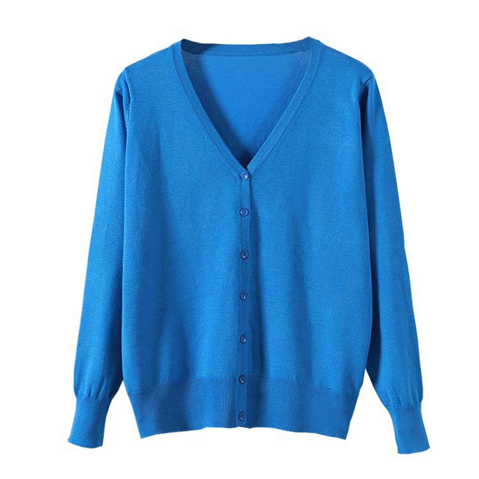 [Blostirno] Vネックカーディガン レディース 長袖 ニット 無地 きれいめ(JK0822MBL-XL)