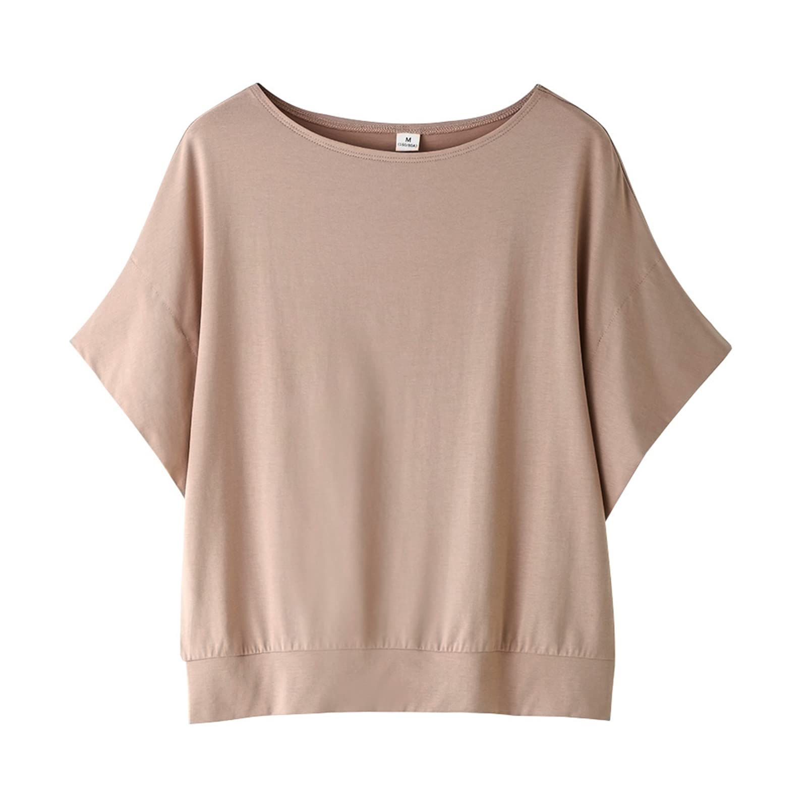 [Blostirno] Tシャツ レディース 半袖 ドルマンスリーブ トップス 無地 ゆったり 薄手 春夏（JP0093DP-4XL）