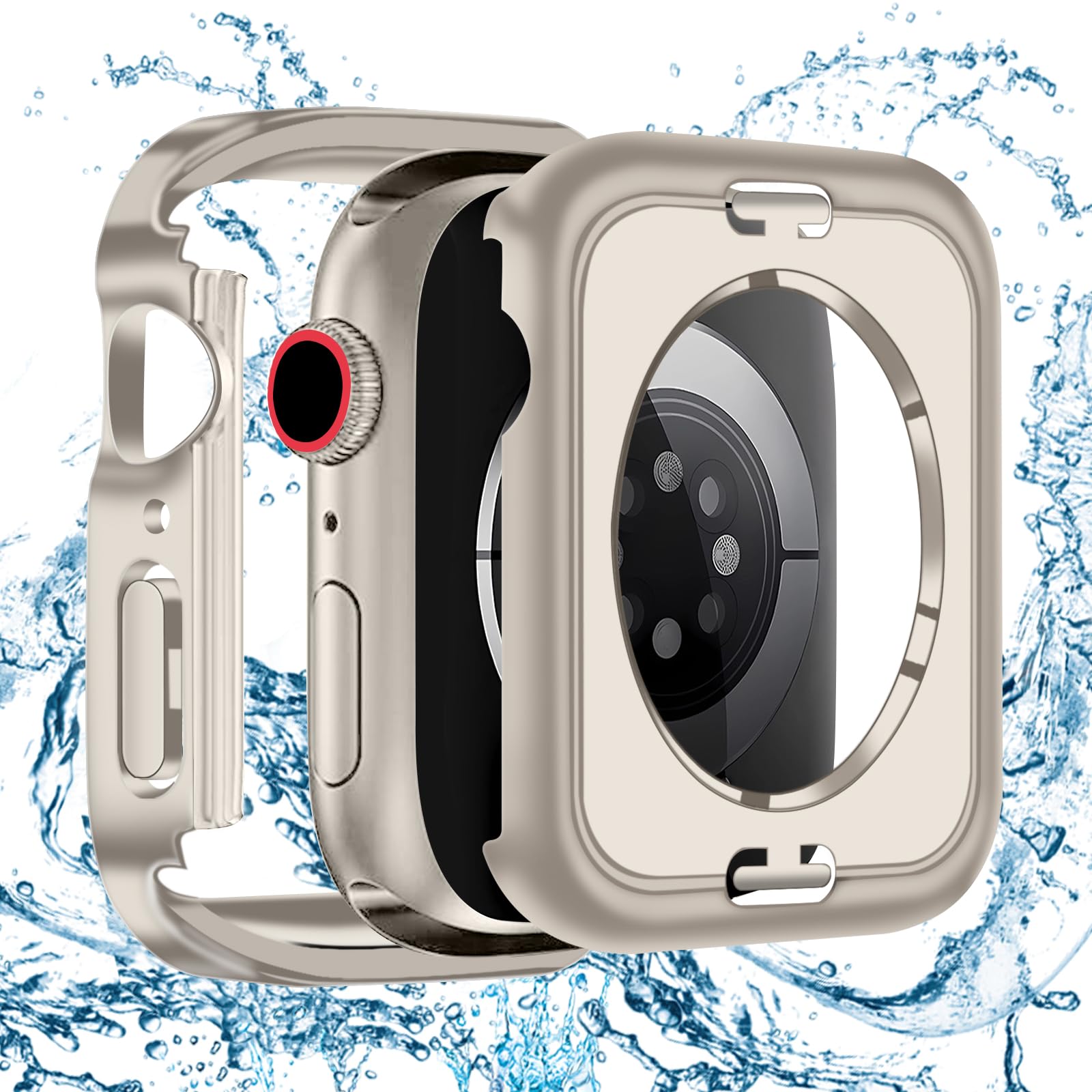 YUGYUG 対応 Apple Watch 9/8/7 41mm ケース アップルウォッチ9/8/7 41mm ケース PC素材 IP68 防水ケース 360ど度 3D直角エッジデザイン アップルウォッチ カバー ガラスフィルム 一体型 日本旭硝子材 二重構造 Apple Watch カバー 全面保護 強化ガラス キズ防止(41mm,ス