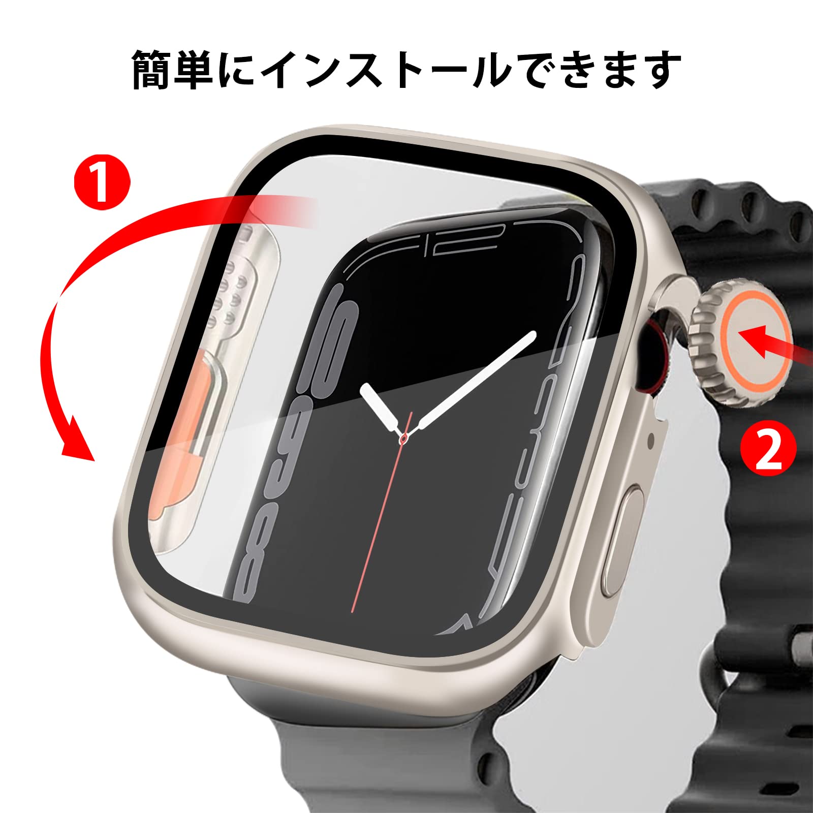 YUGYUG 対応 Apple Watch 9/8/7 41mm ケース アップルウォッチ9/8/7 41mm ケース PC素材 Apple Watch Ultra風ケース アップルウォッチ カバー ガラスフィルム 一体型 日本旭硝子材 二重構造 Apple Watch カバー 全面保護 強化ガラス キズ防止(41mm,シルバー)