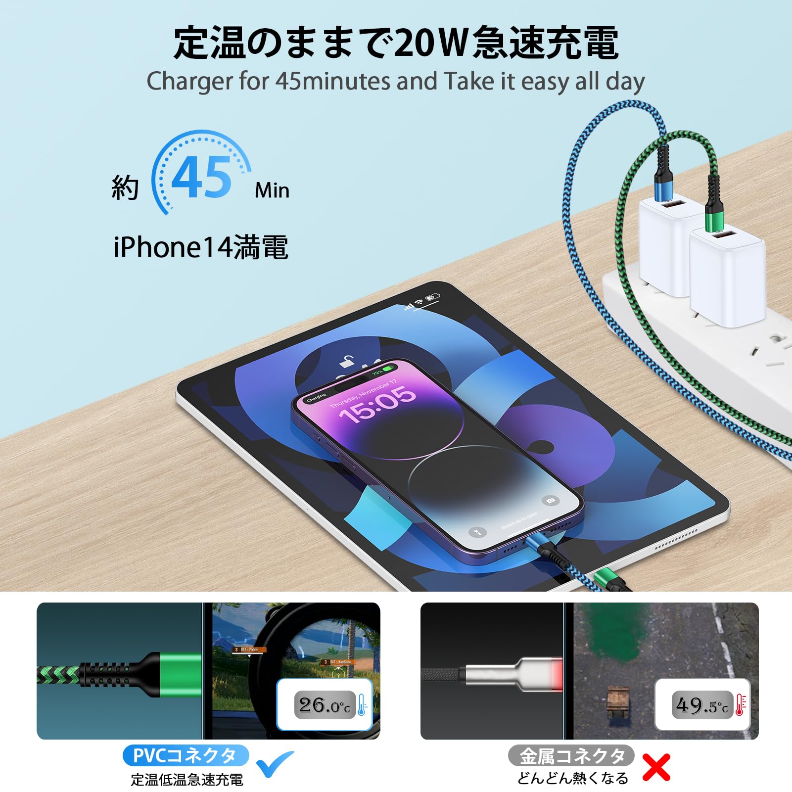 Ocbuo iPhone ケーブルタイプC ライトニング 2本(0.9M+1.8M) MFi認証/PD25W 急速充電 usb c to Lightning充電ケーブル 高耐久ナイロン編みアイフォン充電ケーブル ライトニング type c ケーブル iPhoneコード 純正 スマホケーブルデータ転送iPhone14/13/12/11/SE/X/iPad