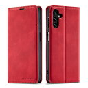 QLTYPRI Samsung Galaxy A54 5G ケース 手帳型 SC-53D/SCG21 ケース ギャラクシーA54 5G ケース 手帳型 本革 人気 高級PUレザー TPU バンパー カード収納 横置き機能 サイドマグネット 耐衝撃 耐摩擦 指紋防止 Galaxy A54 用 カバー - レッド