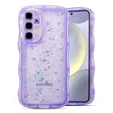 QLTYPRI Galaxy S24 ケース クリア TPU カバー ウェーブ おしゃれ 韓国 可愛い ウェーブ グリッター 透明 薄型 軽量 耐衝撃 滑り止め (SC-51E / SCG25) スマホケース ワイヤレス充電対応 ストラップホール付き ギャラクシーS24 ケース 6.2インチ 対応 - パープル