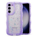 QLTYPRI Galaxy S23 ケース クリア TPU カバー ウェーブ おしゃれ 韓国 可愛い ウェーブ グリッター 透明 薄型 軽量 耐衝撃 滑り止め (SC-51D / SCG19) スマホケース ワイヤレス充電対応 ストラップホール付き ギャラクシーS23 ケース 6.1インチ 対応 - パープル