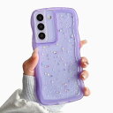 QLTYPRI Galaxy S21 ケース クリア TPU カバー ウェーブ おしゃれ 韓国 可愛い ウェーブ グリッター 透明 薄型 軽量 耐衝撃 滑り止め (SC-51B / SCG09) スマホケース ワイヤレス充電対応 ストラップホール付き ギャラクシーS21 ケース 6.2インチ 対応 - パープル