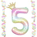 mefeny 誕生日バルーン 風船 バルーン 誕生日 数字 王冠付き 接着剤付き バスディーバルーン 40インチ 大きい レインボー アルミ ストロー付き 装飾 結婚式 記念日 卒業 パーティー (5)