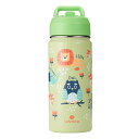 SANTECO 水筒 子供 500ML ストロー付き 真空断熱 ステンレス 水筒 持ち手付き 保冷 保温 かわいい キッズ こども フクロウ