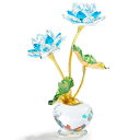 Kertari K9 クリスタル ガラス 蓮の花 金属のハスの葉 造花 インテリア 置物 水晶 ハス 開運 風水グッズ 枯れない花 プレゼント 母の日 誕生日 ...