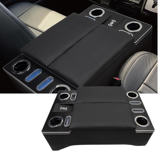 【楽天ランキング1位獲得】YESHMA 【ワイヤレス充電】コンソールボックス ハイエース 200系 専用 アームレスト ワイドボディ S-GL 1型～8型ガソリン ディーゼル 適用 センターコンソールボックス 肘置き ドリンクホルダー スマートコンソール LED付き USBポート付き