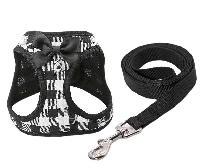 Aibnoshy リード ハーネス 2点セット 猫 Tシャツ 犬服 胴輪 ペット用品 小型 中型 犬 猫 洋服 キャットウェア ドッグウェア Black3 XS