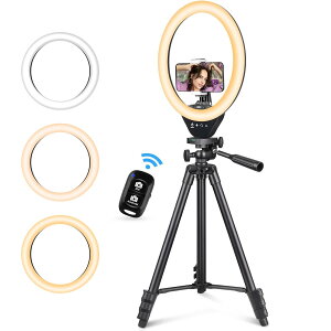 UBeesize LEDリングライト 10インチ スマホ三脚 自撮りライト ビデオライト タッチパネル操作式 zoom会議/ビデオ撮影/化粧/ブログ/ライブ配信に対応 女優ライト 127cm三脚 撮影 照明 ビデオライト