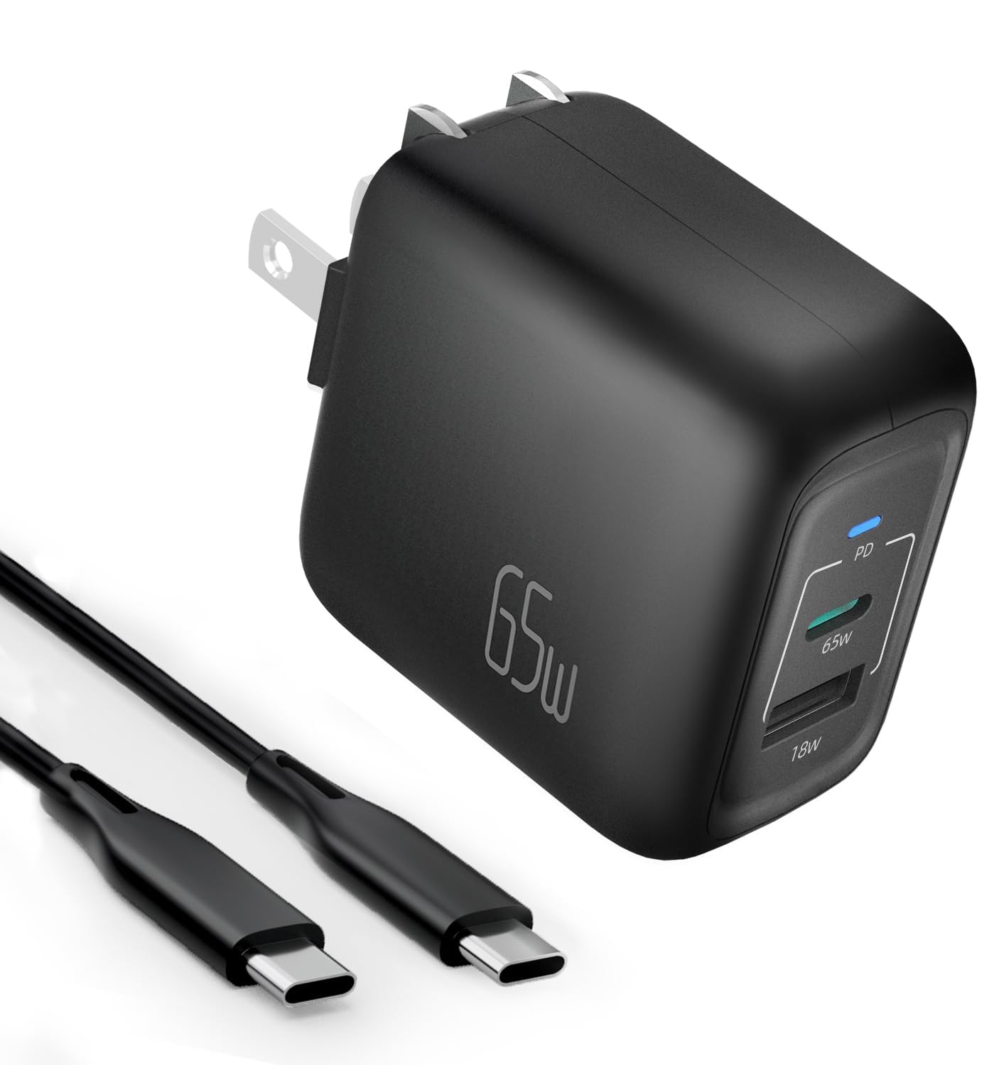 SUKEY PD 充電器 65W タイプC 急速充電器 折り畳み式 2ポート(USB-C*1とUSB-A*1) GaNII窒化ガリウム USB-C PD3.0 PPS規格対応 MacBook iPad Pro iPhone Galaxy Android各種 その他USB-C機器対応 PSE技術基準適合 ブラック