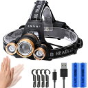 【最適化版 人感センサー 超高輝度 3光源 LED】ヘッドライト USB充電式 明るい 超高輝度 700000ルーメン 白&赤 ledライト アウトドア用ヘッドライト ズーム4種点灯モード 明るさ 強力 軍用 最強 軽量 防水 照射角度調整 残量表示機能 最適 頭につける ライト 登山 キャ
