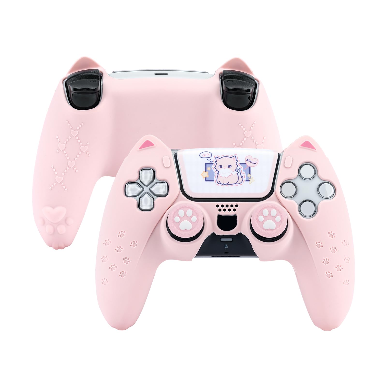 GeekShare PS5コントローラーカバー シリコン製 ソフト スキンケース プレイステーション5 コントローラー対応 PS5コントローラーカバーとシール付け 保護カバー 保護ケース 耐衝撃 簡単装着 滑り止め ほこり防止 PS5保護カバー(猫耳)ピンク