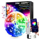 IKERY LEDテープライト 20M アプリとリモコン制御 音楽連動 1600万色 RGB ledライトテープ 調光調色 間接照明 両面テープ付き SMD5050 24V 4ピン 天井 廊下 ゲーム室 屋内装飾用 お祭り クリスマス飾り