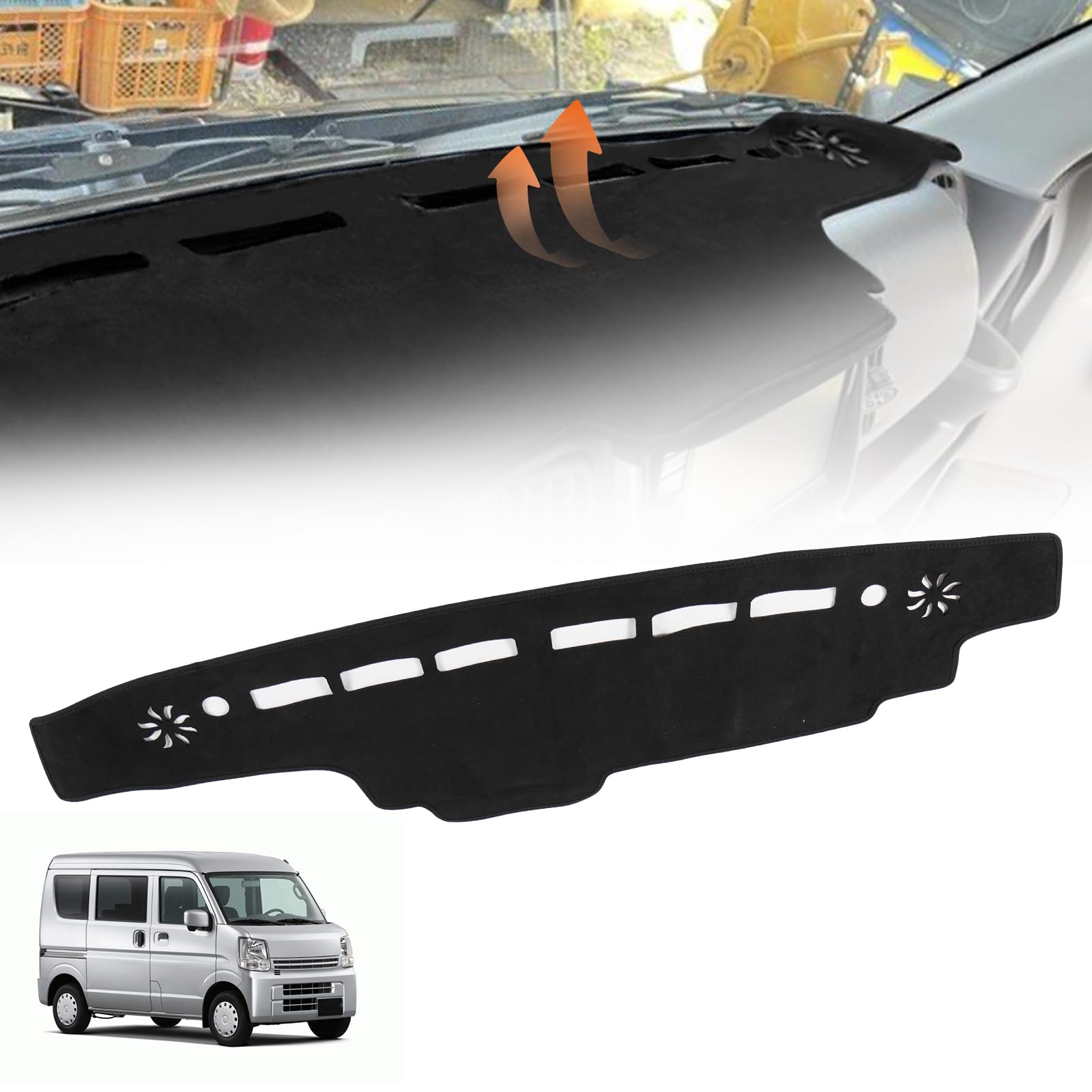 YESHMA ダッシュボードマット スズキ エブリイ バン エブリイワゴン 適用 DA17W DA17V 2015年02月〜 スエード素材 SUZUKI EVERY VAN WAGON 車 ダッシュボードカバー 車内 保護マット 内装パーツ サンシェード 滑り止め 日焼け防止 インテリア アクセサリー ブラック