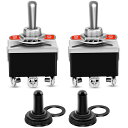 Kiligen 2個 6ピン/3ポジション ON/OFF/ON 高耐久ロッカートグルスイッチ 0~110V/15A DPDTラッチオン/オフ/オンスイッチ 防水キャップ付き(ラッチ)