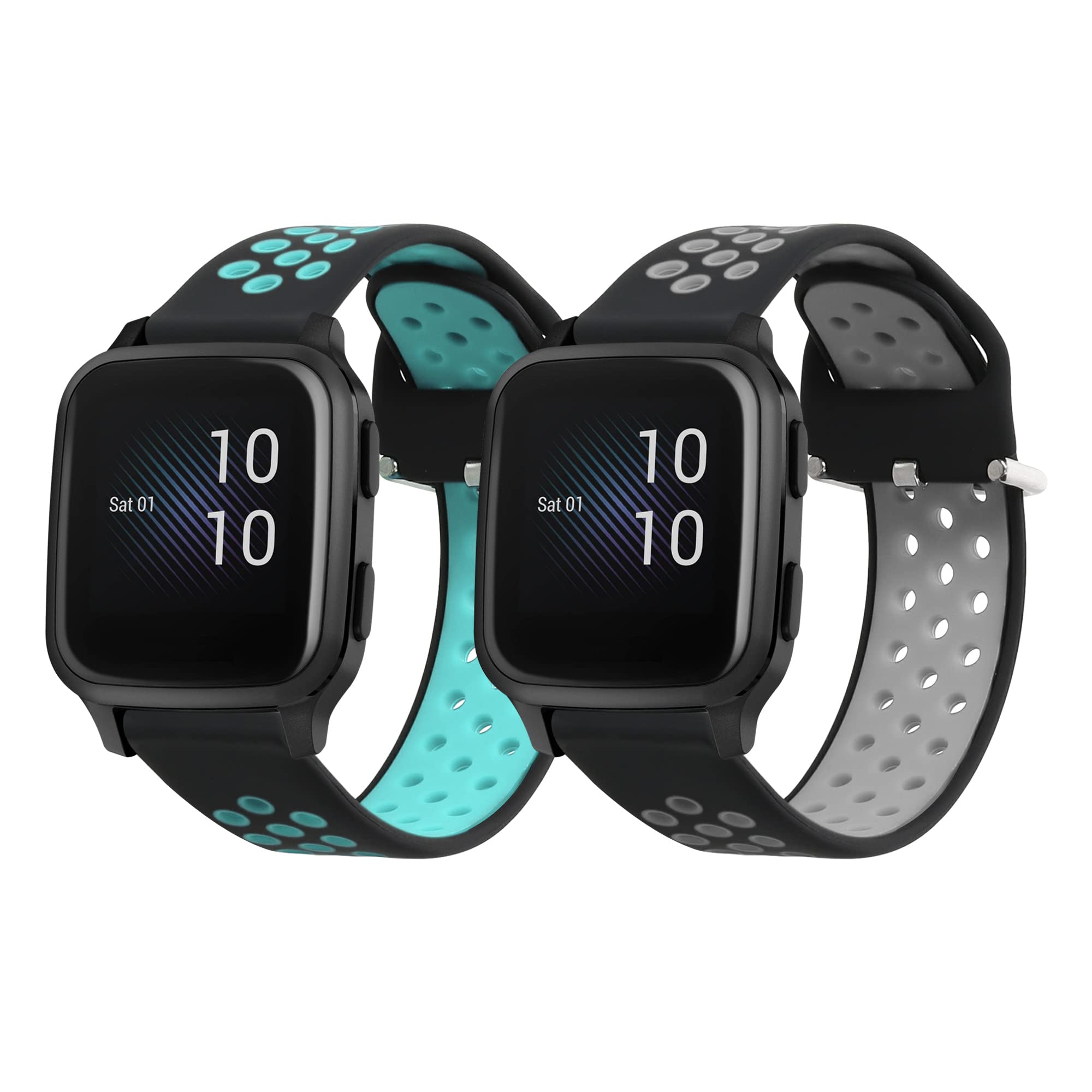 2x 交換ベルト 対応: Garmin Venu Sq Music/Sq バンド - シリコンバンド ソフト TPU 耐久性 黒色/グレー/黒色/ライトブルー