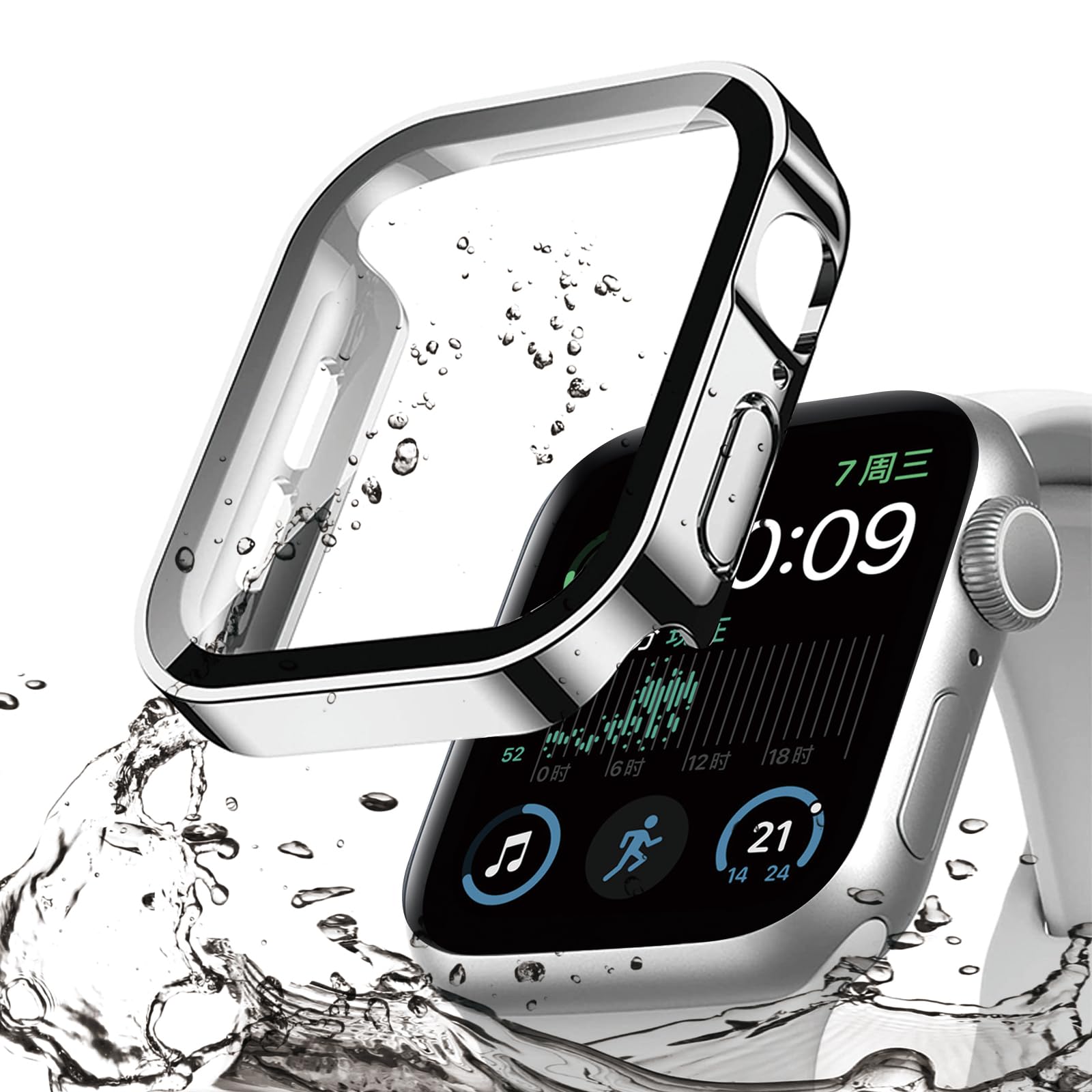 【2025新型】FALSAD Apple Watch カバー 46mm/42mm/44mm/40mm/45mm/41mm 対応 アップルウォッチ Series10/9/8/7/6/5/4/Se/Se2保護ケース、新デザイン3D直角エッジ PC+ガラス画面 防水 耐衝撃 超薄型 軽量 高透過率 高タッチ感度 指紋防止 装着簡単 一体型 全面保護(iWat