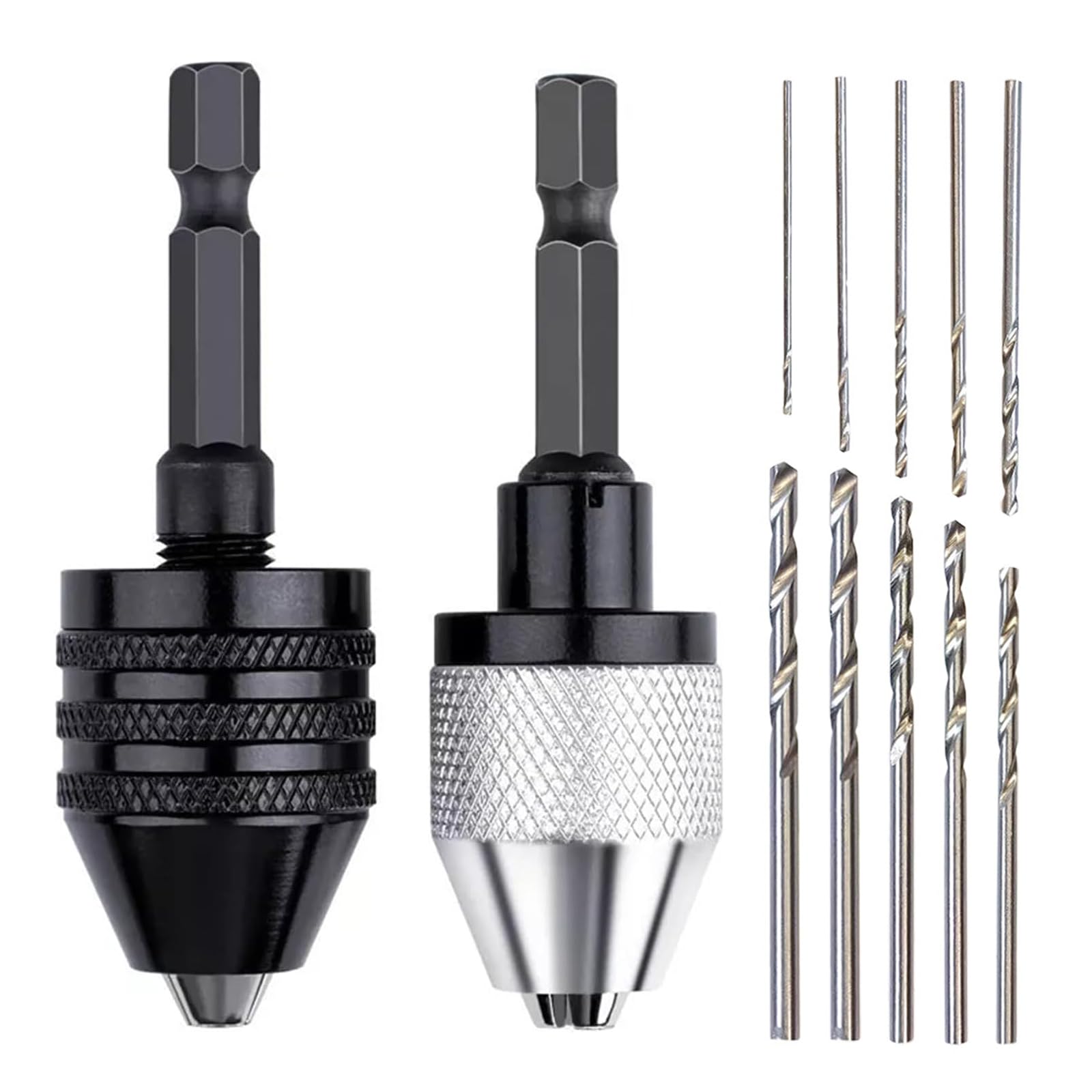 Joebo 2本組 キーレスドリルチャック 0.3~6.5mm ドリルチャックミニ 6.35mm軸 六角軸ドリル キーレス六角軸ドリルチャック ドリルチャックアダプター 合金製 電動工具アクセサリー