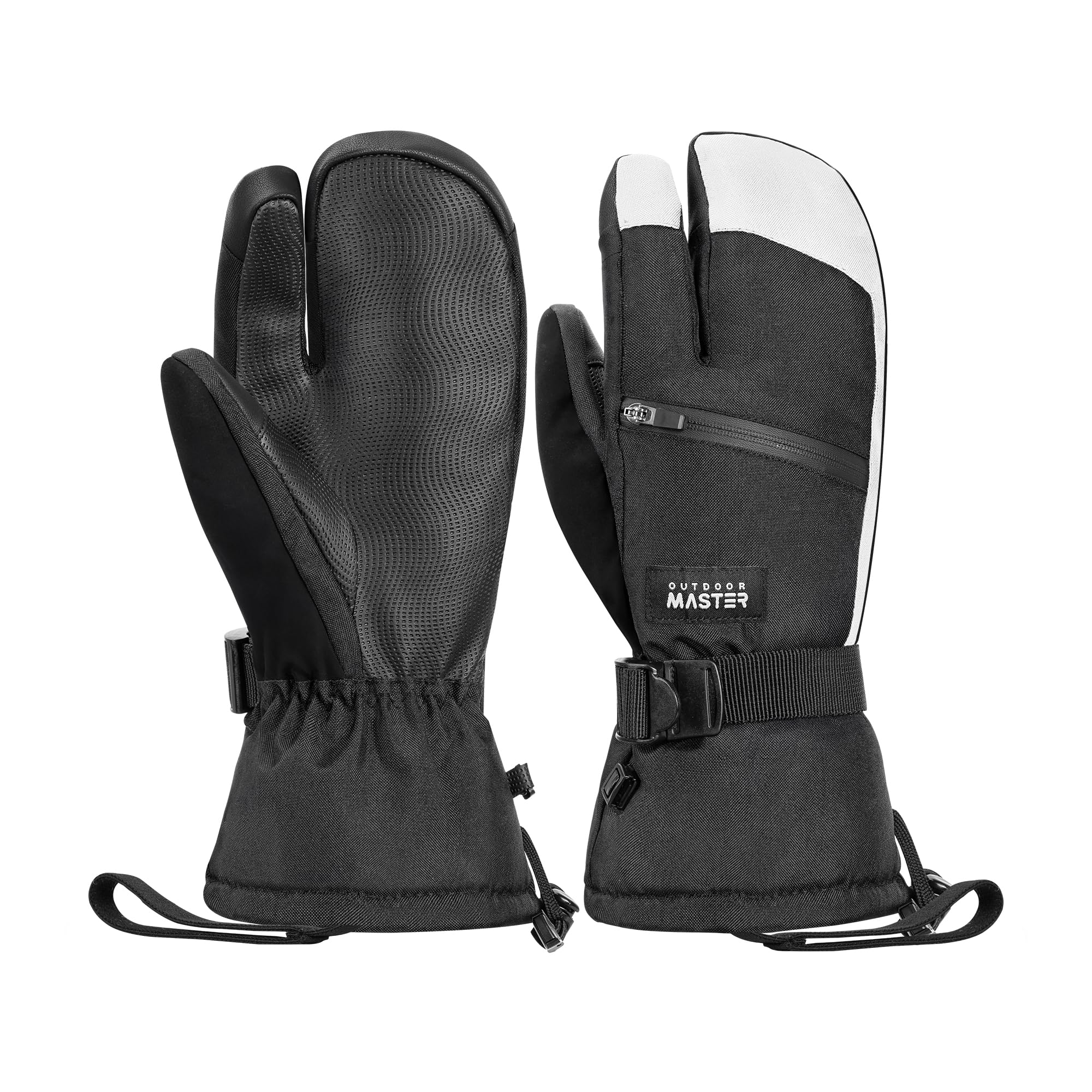 [OutdoorMaster] スキーグローブ メンズ レディース 3本指グラブ 2倍保温 防寒 防水 スノボ グローブ 手袋 スノーグローブ 滑り止め加工 スマホ対応 防寒グローブ スキー手袋 厚手 防風 保温 紛失防止 調整ベルト付き 雪遊び/自転車/スキー/登山/防寒作業