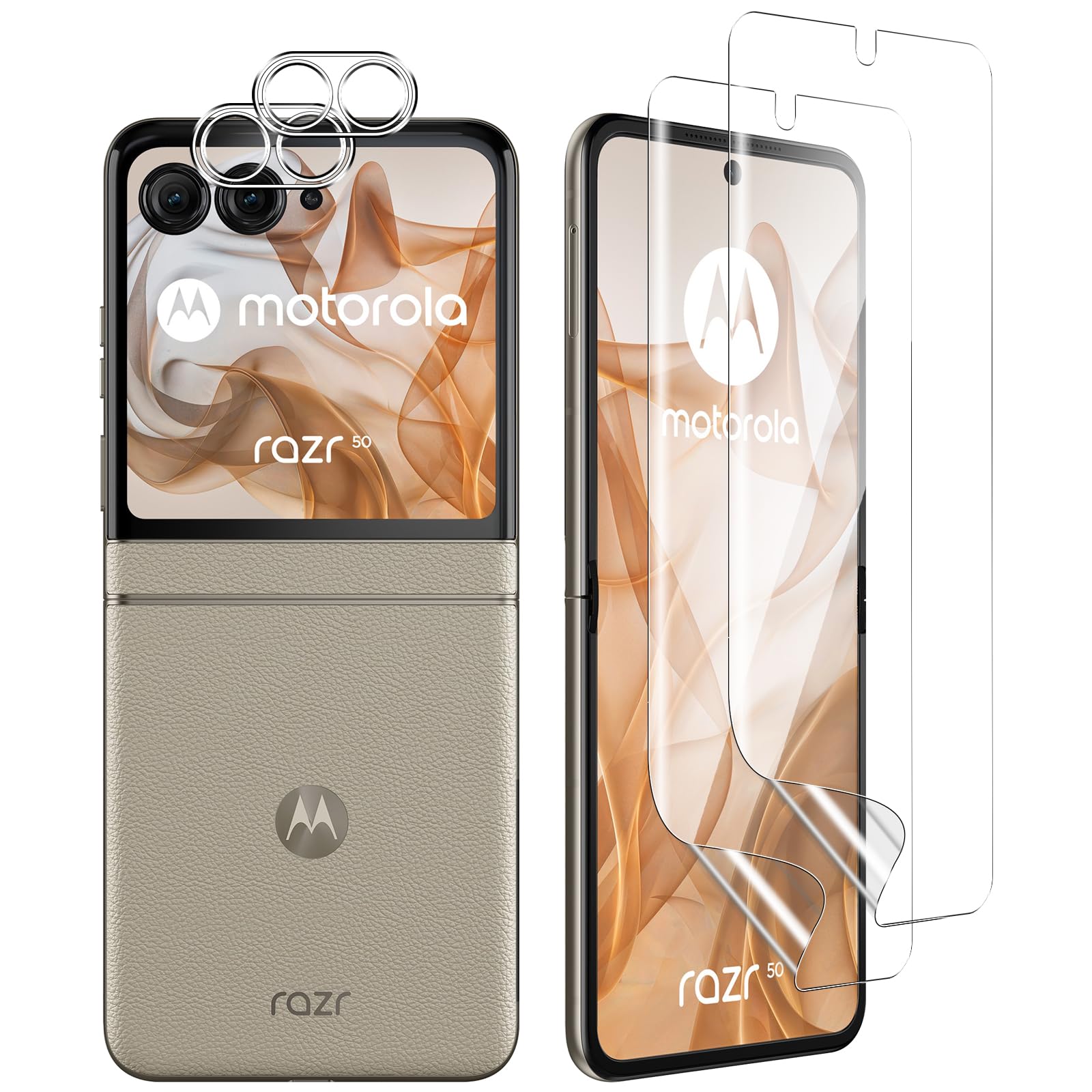 For Motorola Razr 50/50S/50D フィルム(2枚) + カメラフィルム (2枚) Mosasa 非ガラスTPU素材 3D設計 反射防止 浮き防止 指紋防止 [指紋認証対応] 気泡なし キズ修復 保護フィルム Motorola Razr 50/50S/50D フィルム 対応