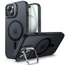 JETech キックスタンドケース iPhone 15 6.1インチ用 MagSafe対応 調整可能なカメラスタンド内蔵 半透明マットマグネットバック スリム ...