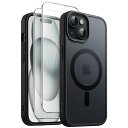 JETech 3 in 1 iPhone 15 6.1 インチ用 マグネット ケース 2枚強化ガラスフィルム付き MagSafe対応 半透明マットバック 耐衝撃...