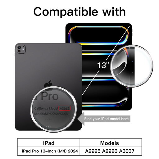 JEDirect iPad Pro 13インチ M4(2024)用 ケース Pencilホルダー付き 透明バックカバー スリムスタンド 衝撃吸収 タブレットカバー オートウェイク/スリープ機能 (ブラック)