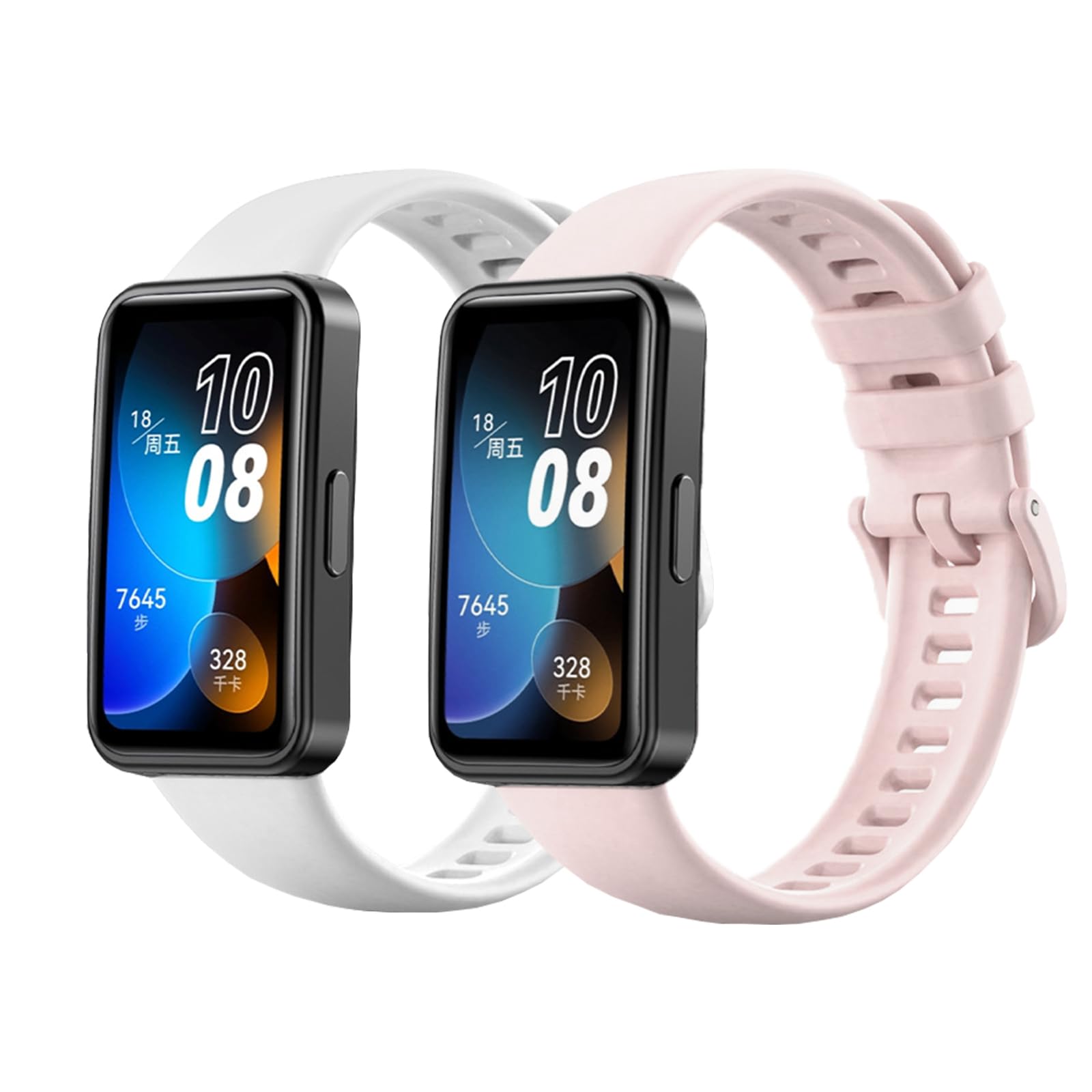 [Sitengle] Huawei band8対応交換バンド 2本セット ファーウェイ バンド8用ベルト シリコン 柔らかい band8 替えバンド 通気 調節可能 軽量 シンプル (ピンク+ホワイト)