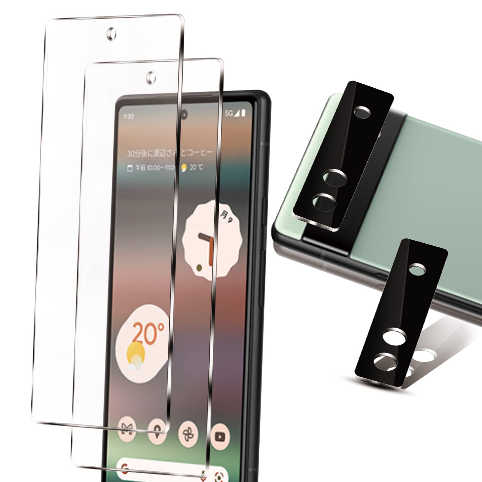 【4枚セット】 グーグルピクセル6a 保護フィルム 2枚 + カメラフィルム2枚【指紋認証対応】 ピクセル6a 保護フィルム [旭硝子製素材 硬度9H ラウンドエッジ加工 ケース対応 高光沢 気泡ゼロ 飛散防止 高感度 衝撃吸収 指紋防止] google pixel 6a フィルム (クリア)