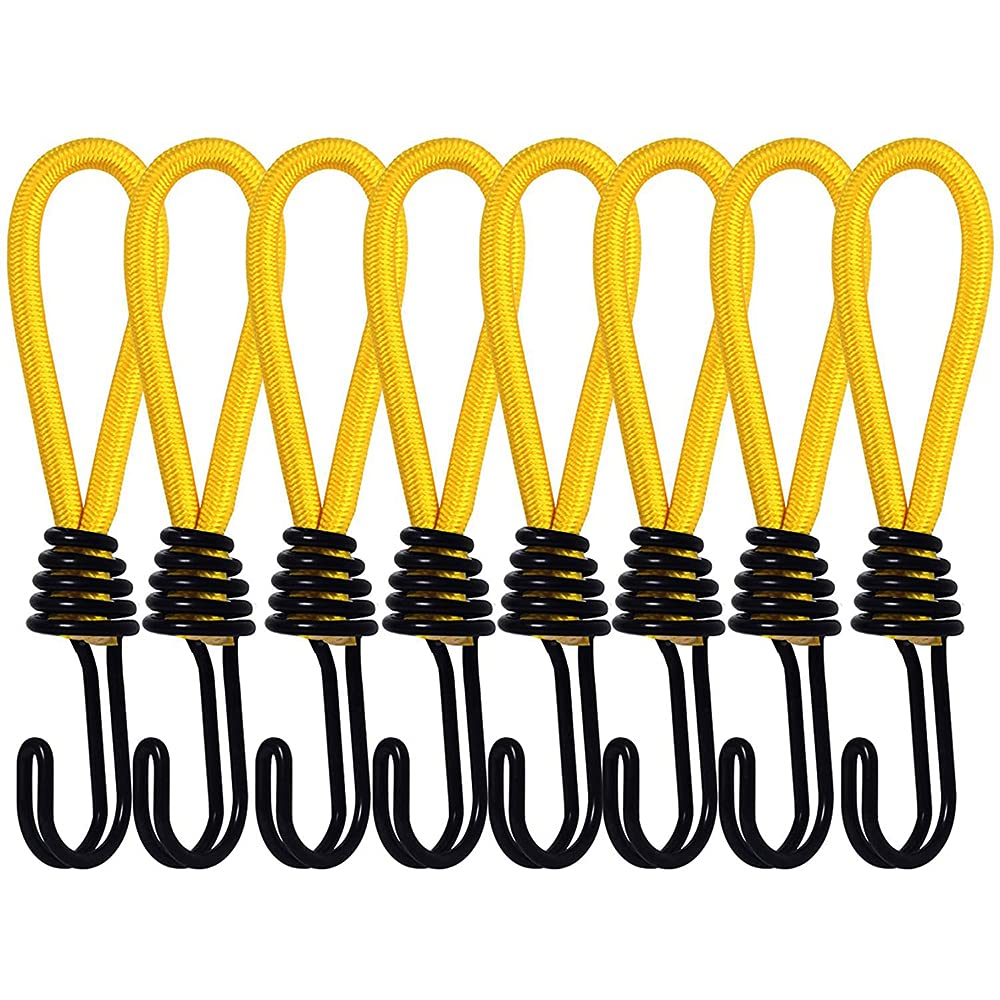 張綱ツインフック ロープ張り ロープフック テントフック ストレッチコード テントアクセサリー キャンプ用 コード ストラップ アウトドア用 イェロー 8本セット