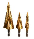 TSUCIA ステップドリル らせん状 3本セット 4-12mm 4-20mm 4-32mm 螺旋 チタンコーティング 六角軸 スパイラル