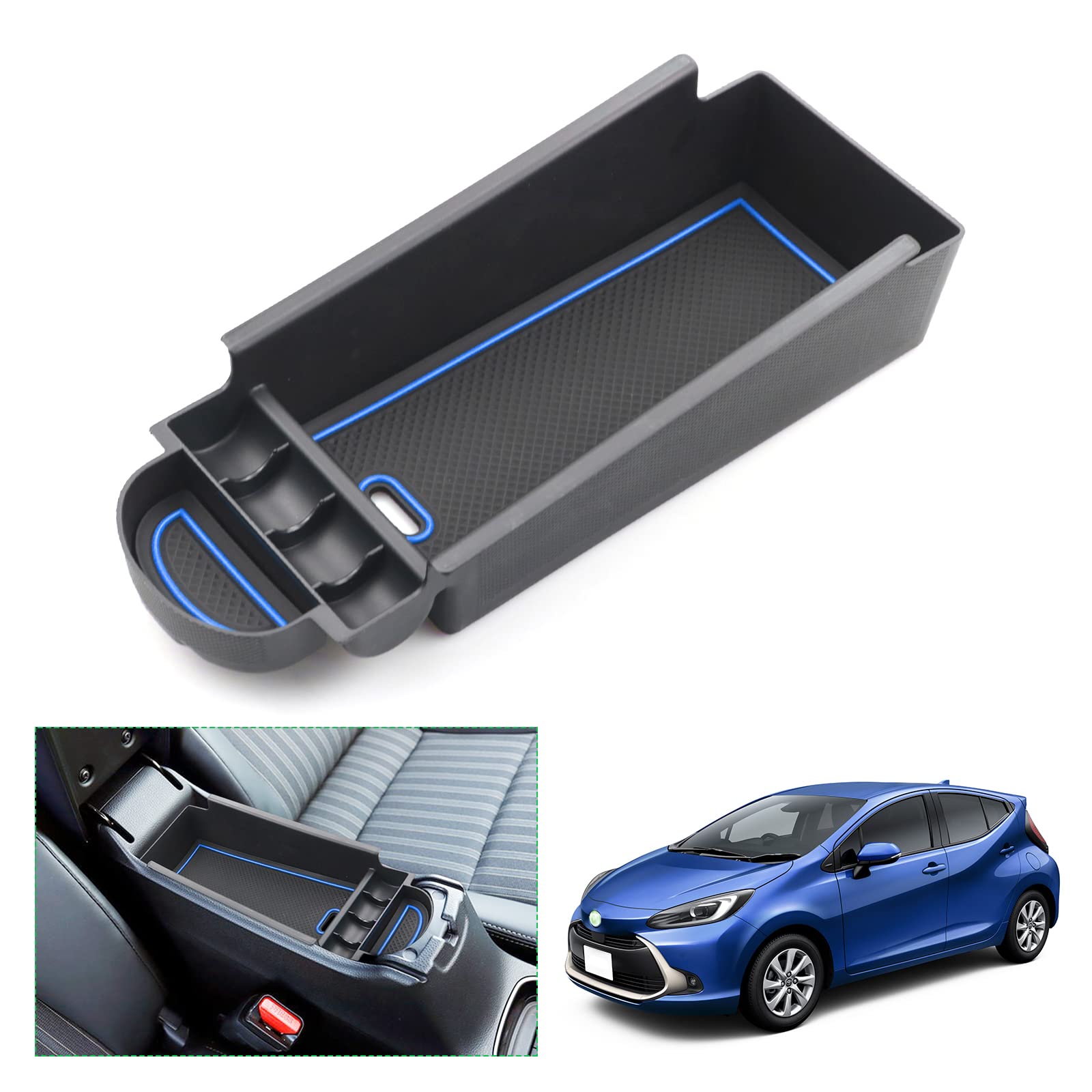 【GAFAT】TOYOTA トヨタ アクア MXPK10/MXPK11/MXPK15/MXPK16型 2代目 2021年〜現行 AQUA 専用 車用収納ボックス 収納ボックス 内装パーツ センターコンソールボックス 外付コンソールボックス コイン収納 小物入れ 滑り止め (ブルー)